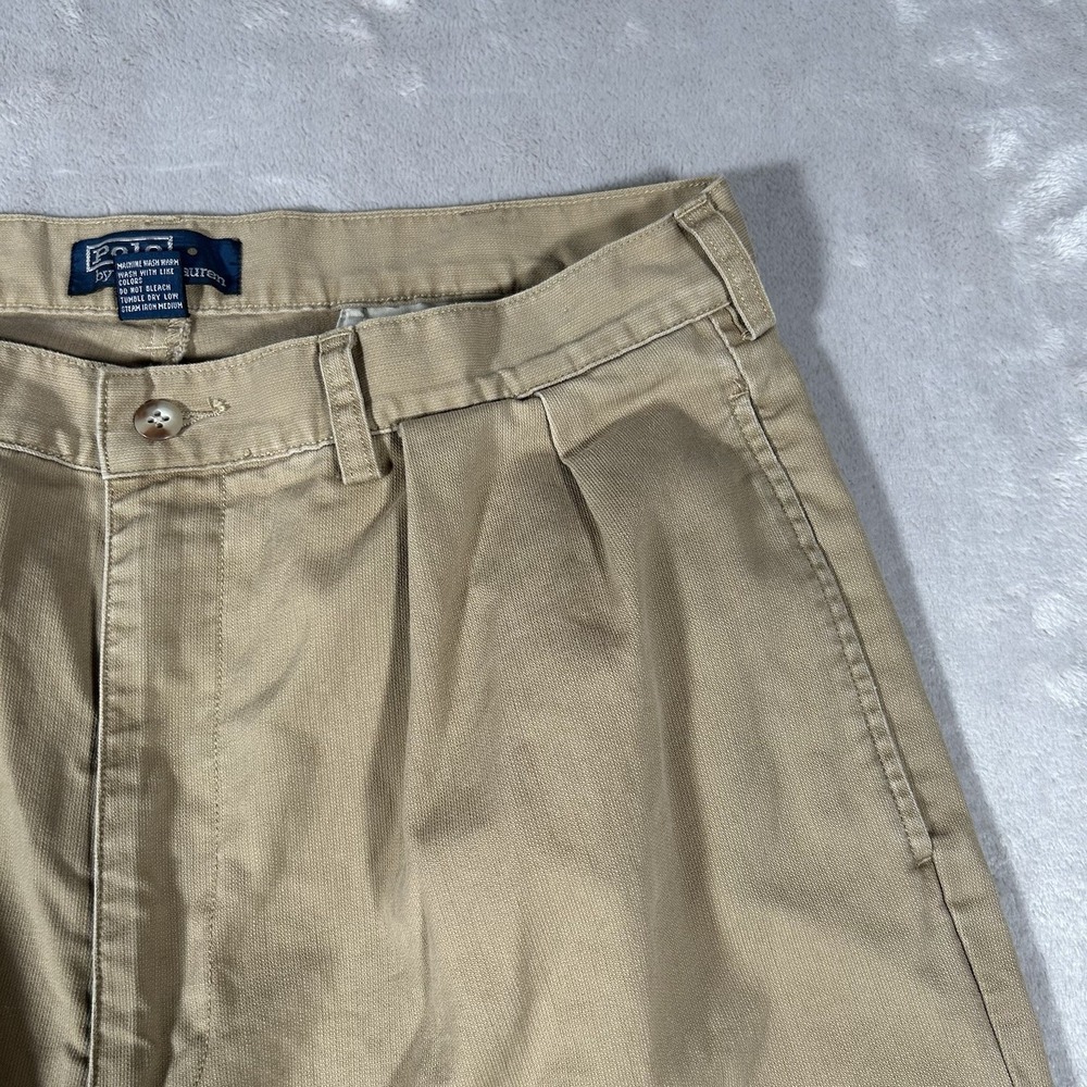 VTG 90s Polo Ralph Lauren Andrew Pant Men 35x30 Beige Classic Chino Pleated USA - Picture 3 of 16